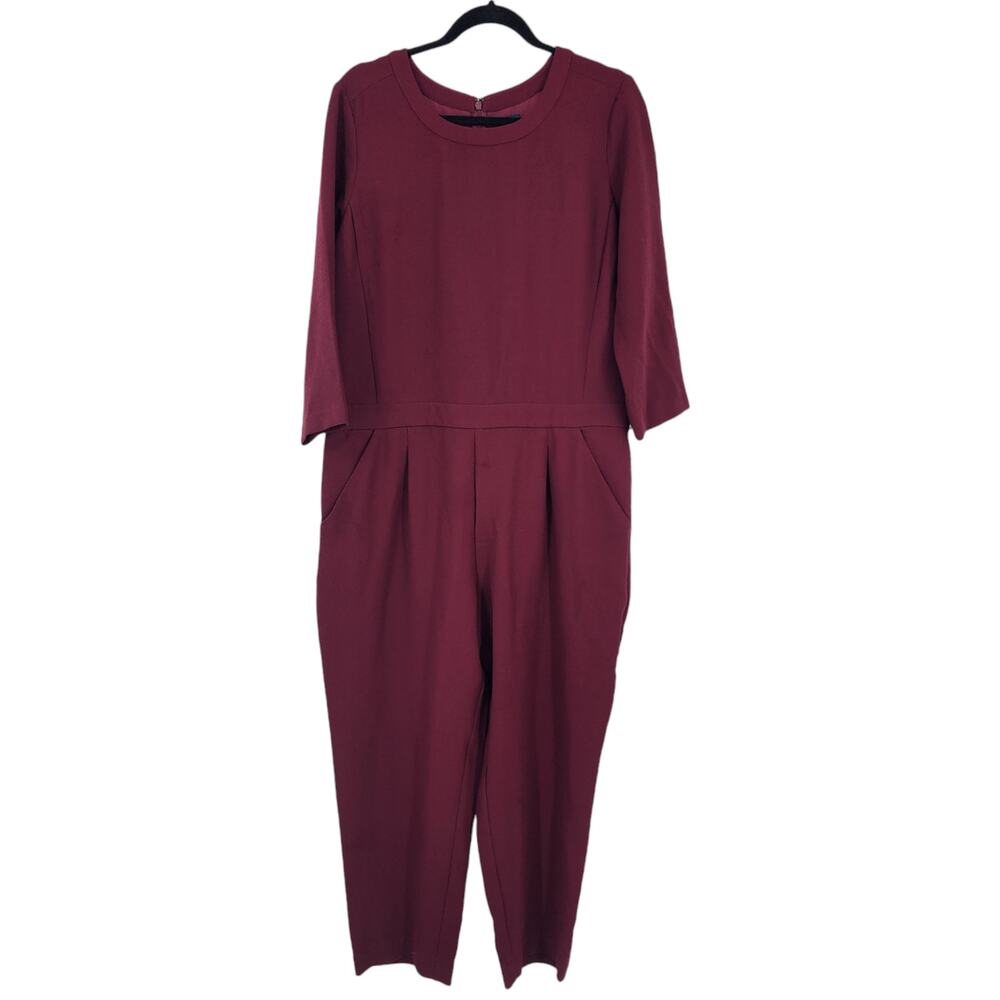 Madewell Sloan Long Sleeve Textured Jumpsuit in Burgundy Crepe Size 12